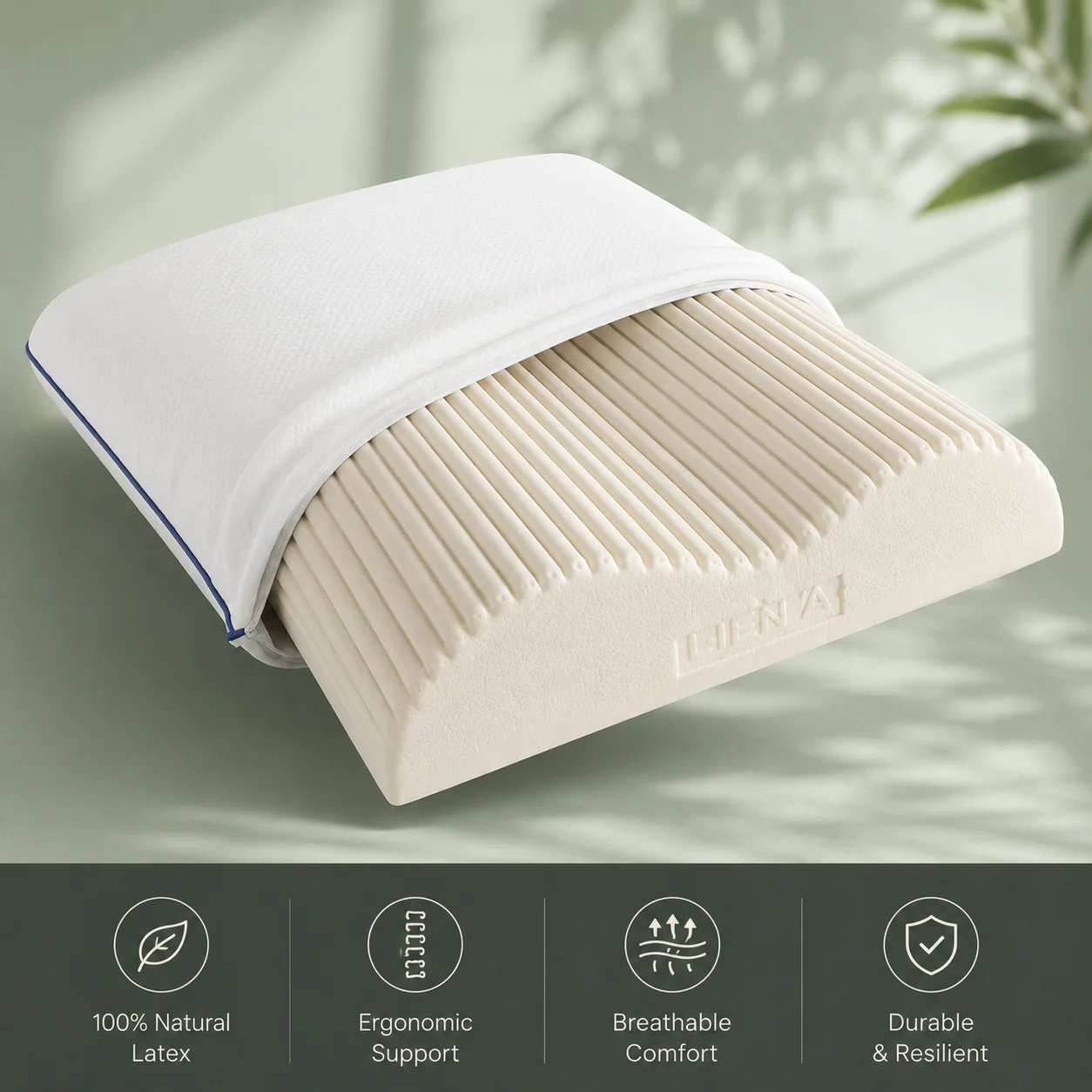 Vietnam Pure Latex Pillow Breathable Dual Height Wave Contour Bed Pillow Odorless Hypoallergenic Cervical Support LIEN 'A