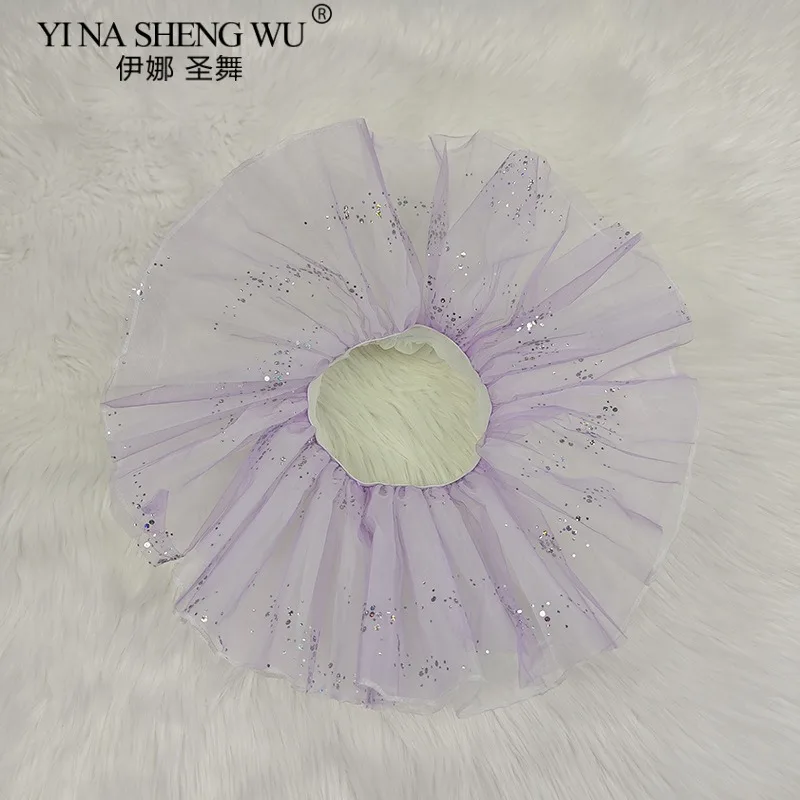 Spódnica do baletu dla dziewczynek, spódnica do ćwiczeń tanecznych, spódnica z organzy z cekinami, puszysta, nadziewana spódnica do tańca dla dzieci, kostium na występy taneczne.