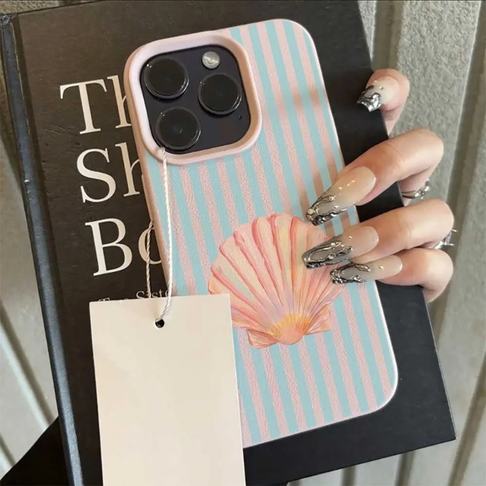 Minimalistische Bunte Muschel-Linien Handyhülle für iPhone 17 16 15 14 13 12 11 Pro Max 16 15 Plus XR Silikon Matt Stoßfeste Hülle – Detail 7