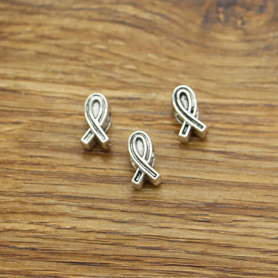 20pcs Metal Awareness Ribbon Beads Spacers 4mm Hole Approx Diy Jewelry Making 7x12x7mm 3520