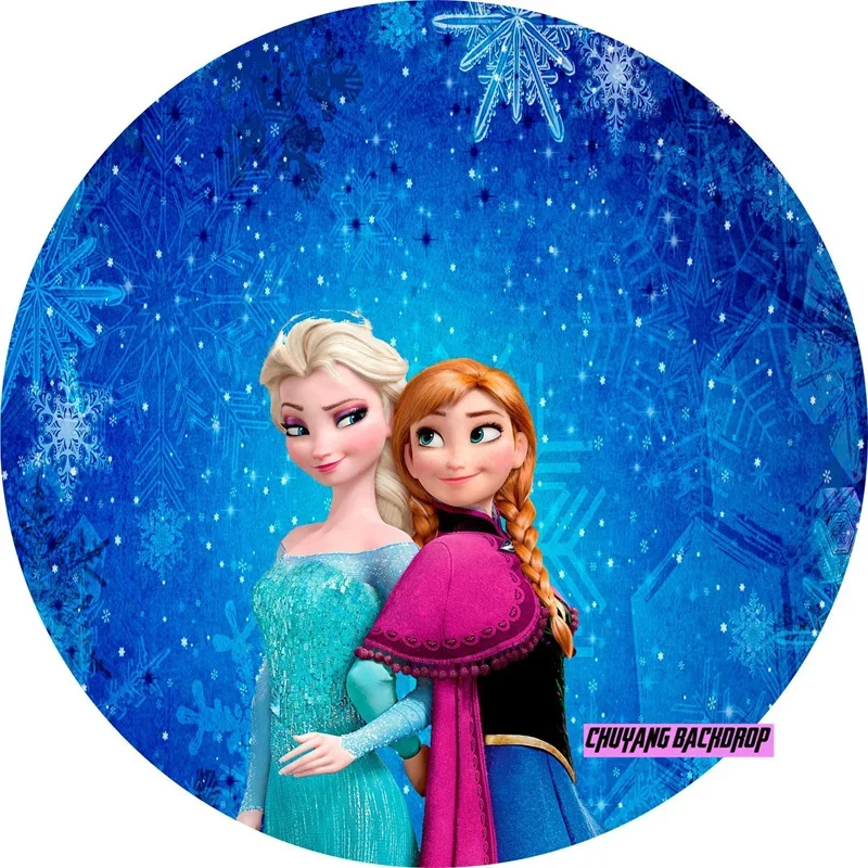 Elastic Ice Round Backdrop Disney Frozen Elsa Anna Princess Girl Kids Birthday Party Snow Queen Photography Backgrounds Covers