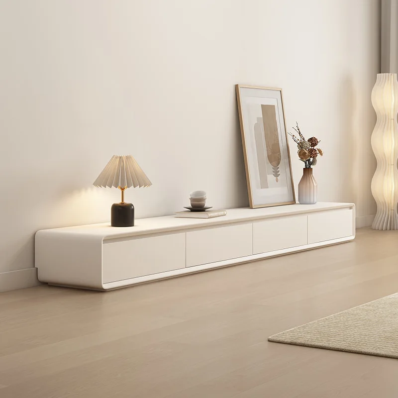 

Nordic modern simple apartment cream wind solid wood paint floor rounded corner household living room TV coffee table combinatio