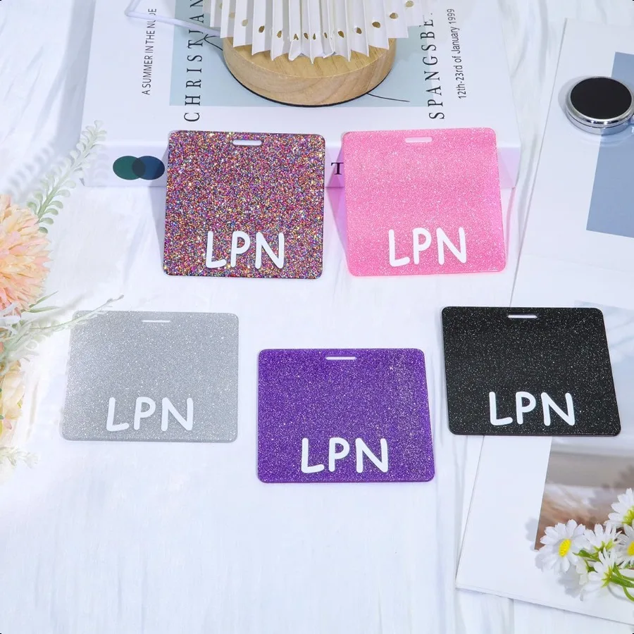 LPN شارة الأصدقاء حامل بطاقة قزحي الألوان الأفقي الملونة بلينغ شارة بكرة الأصدقاء الاكريليك التمريض الملحقات بريق زميل العمل N
