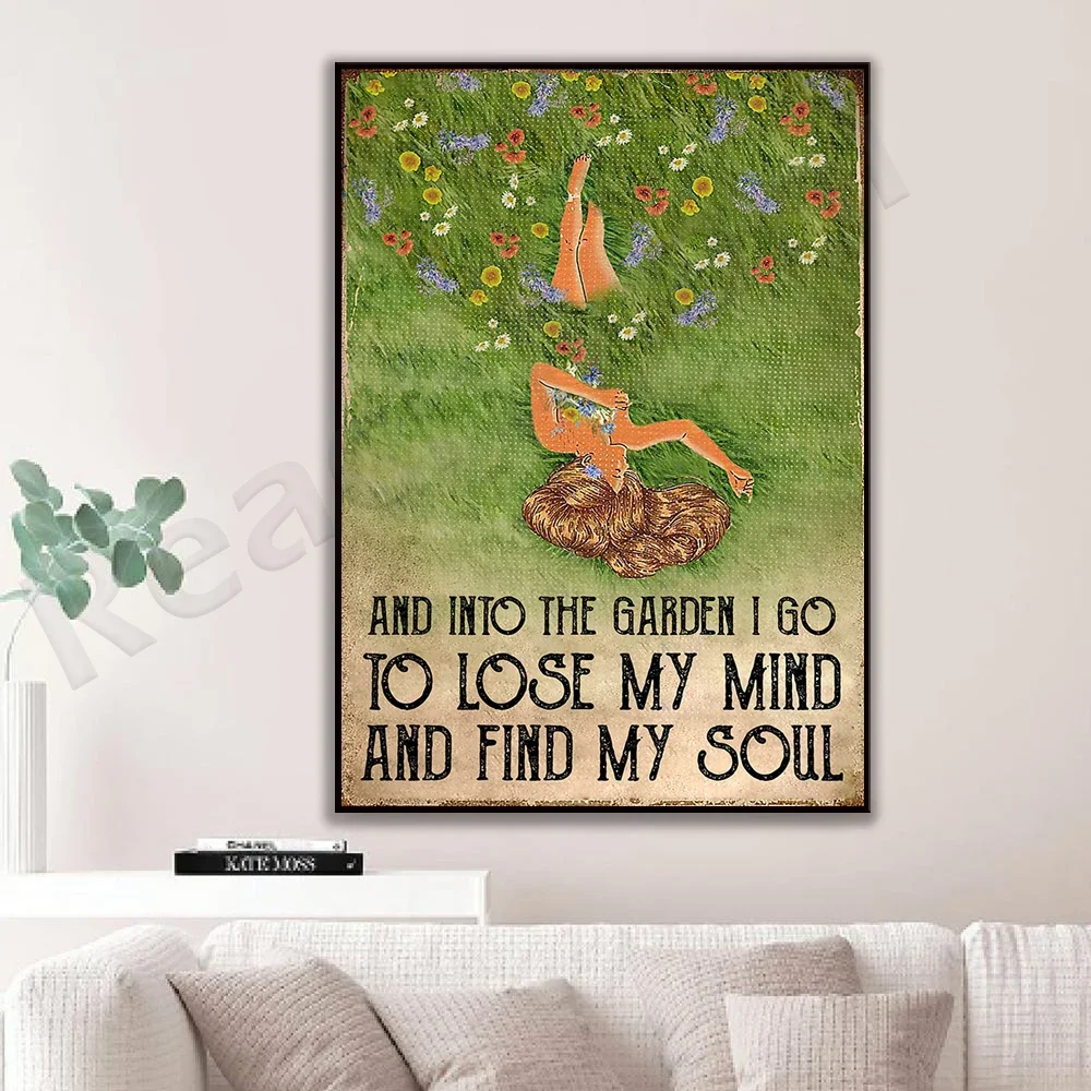 Into the Garden I Go Lose My Mind and Find My Soul Poster, Gardening Vintage Poster, Girl Gardening Poster, Plant Lover Poster