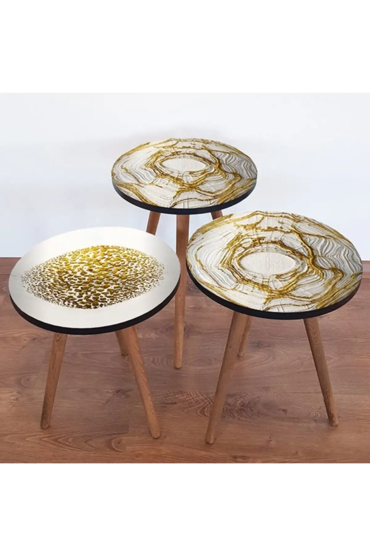 Decorative Pattern 3'lü Zigon Coffee Table gold detailed modern coffee table