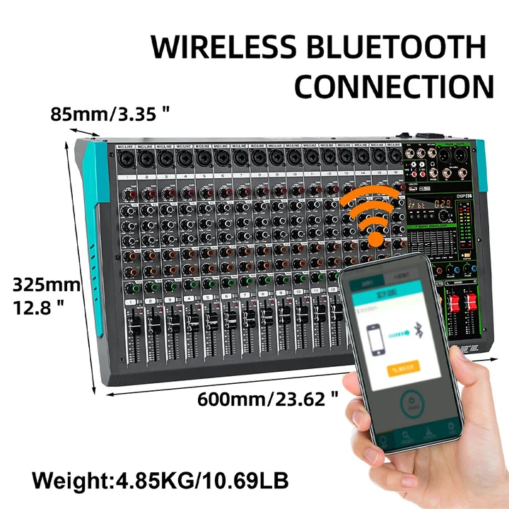 وحدة تحكم DJ احترافية لخلاط الصوت الرقمي ذات 16 قناة، 256 ميزات اتصال USB مدمجة بتأثير ريفيرب