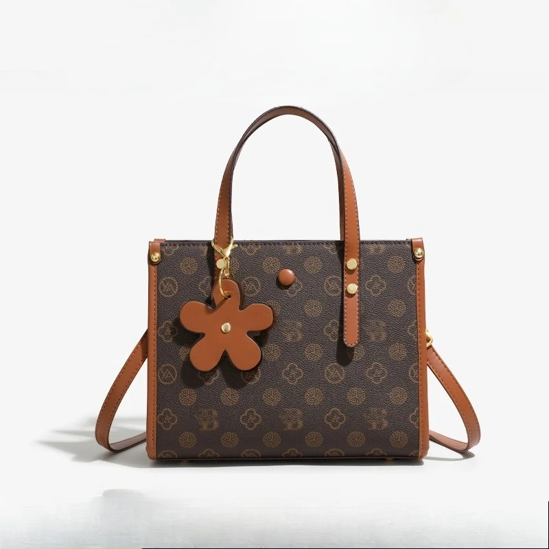 

2025 New Luxury Tote Bag for Women, Vintage Floral Print Crossbody Purse, Genuine Leather Multi-way Shoulder Bag for Work Dating
