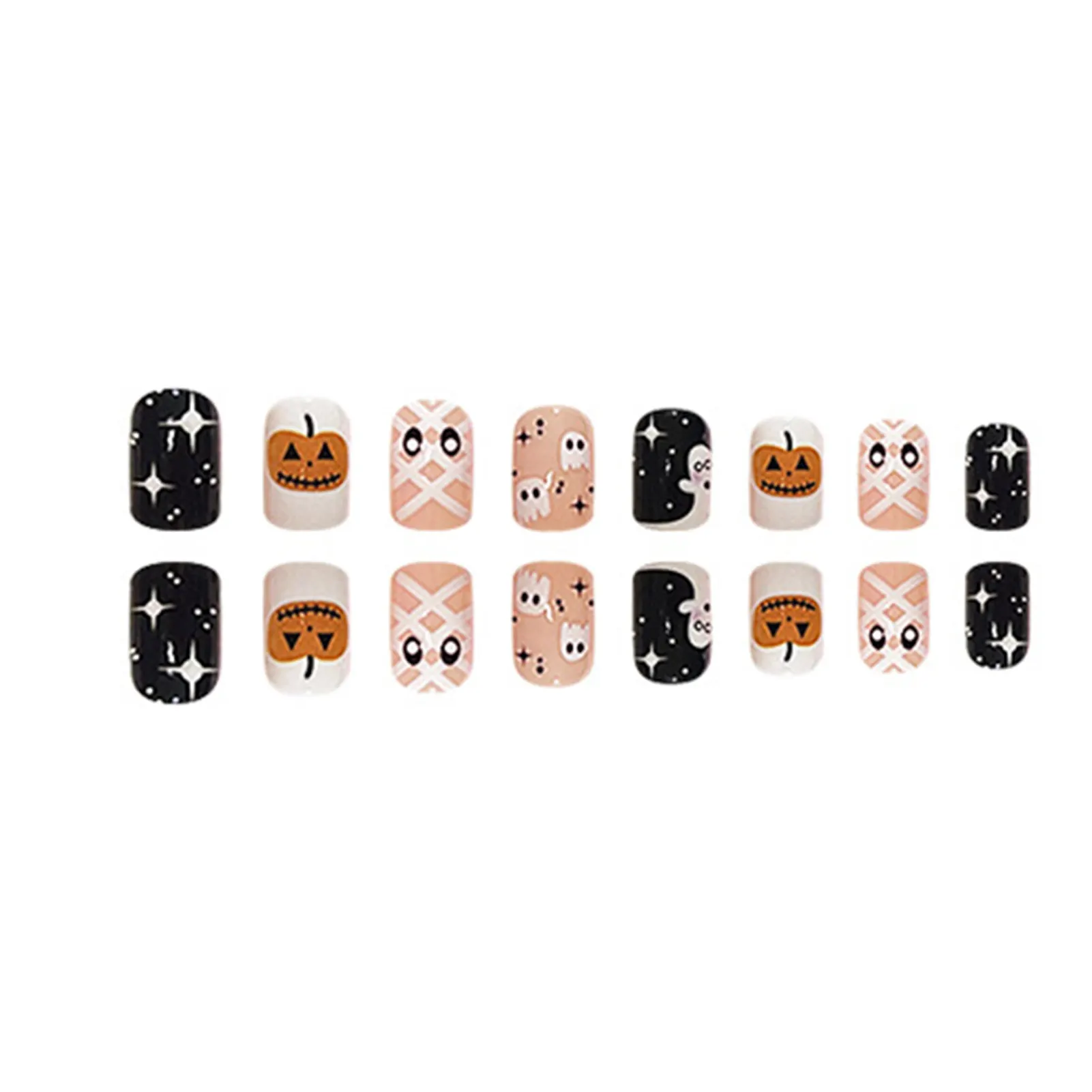 Faux ongles pour filles, impression de fantôme d'étoile d'Halloween, art de manucure Élpour débutants, décoration des ongles, pratique, 24 pièces