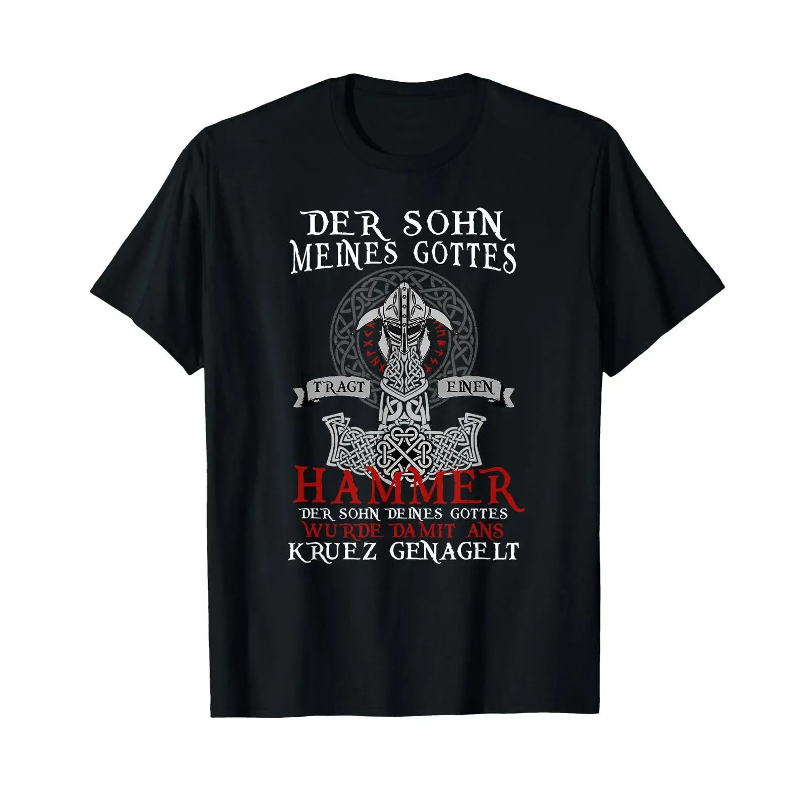 Viking T Shirt with German Text The Son of Mein God carries a Hammer black vintage Washed Stretched graphic Slightly Stylish