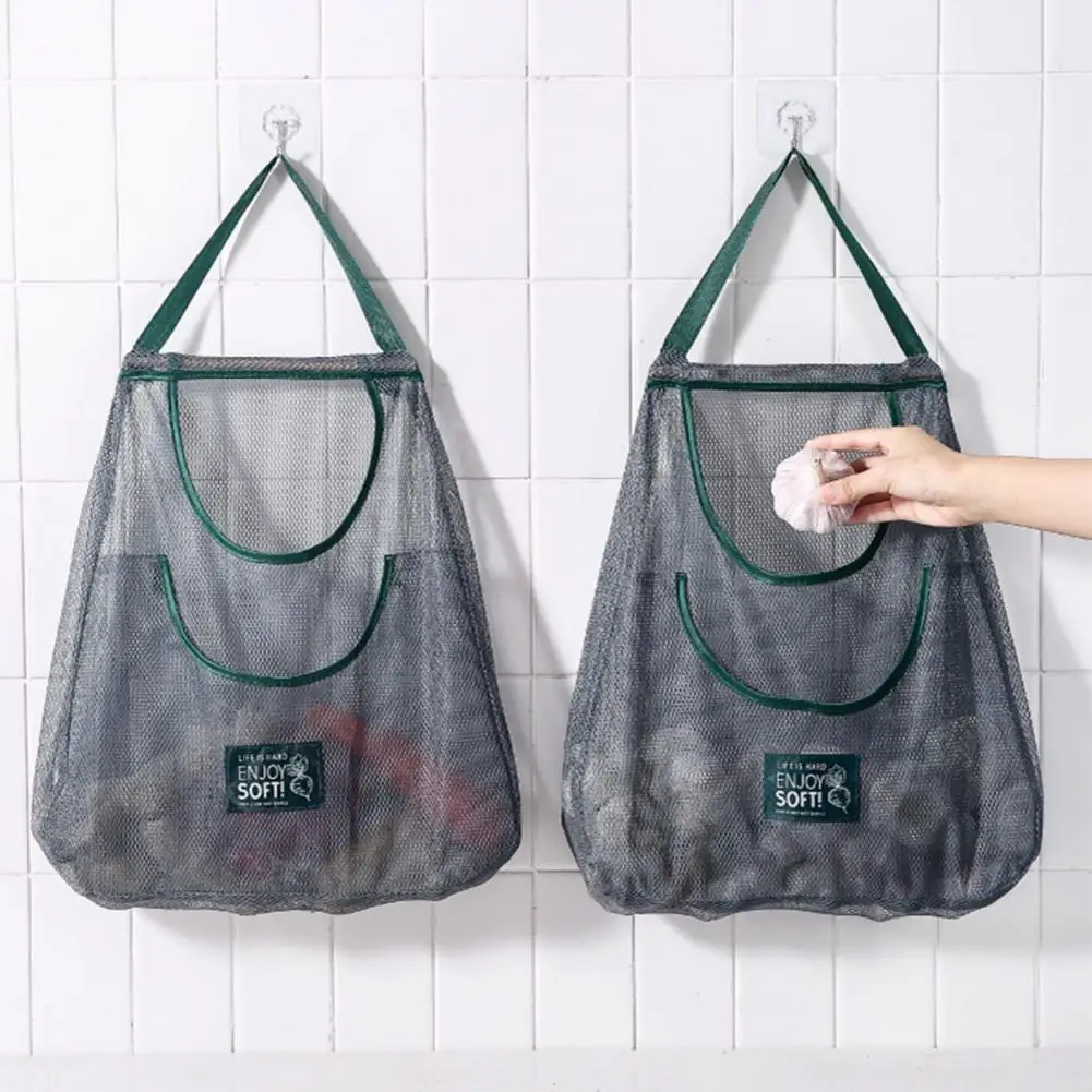 

Сумка для хранения овощей, вместительная подвесная сетчатая сумка для фруктов и овощей, прочная несущая сетка для хранения имбиря и чеснока