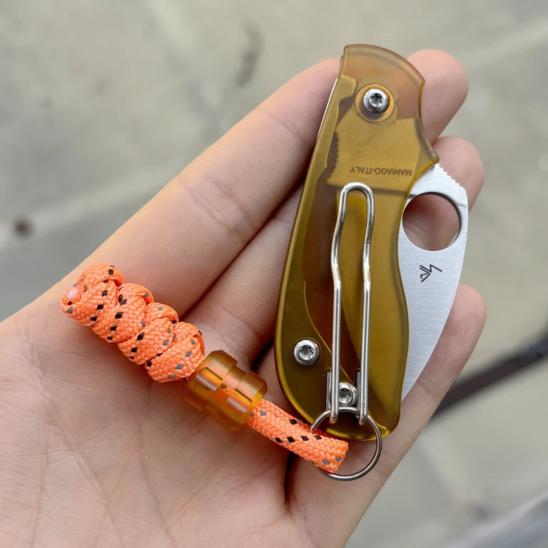 Mini PEI Ultem material knife pendant, 4mm woven umbrella rope, EDC Tool Bag keychain pendant, Transparent amber color