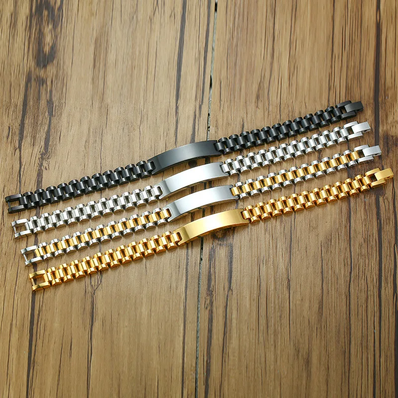 12mm 8.26'' Women's Mens Fashion ID Bracelet Stainless Steel Strap Chain Link Wristhand Cool