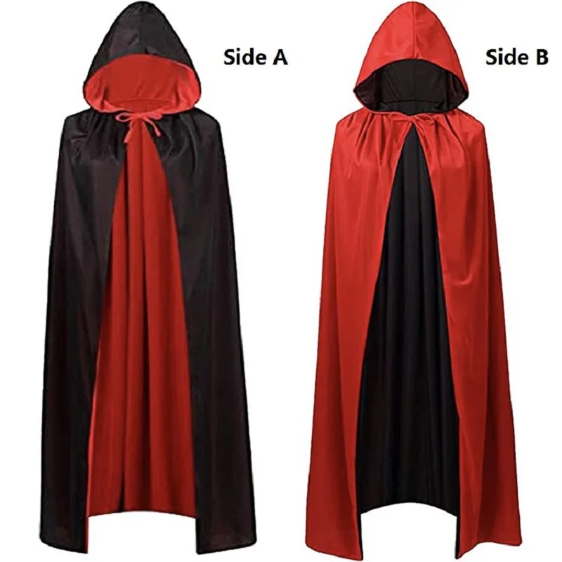 Kids Adult Vampire Cloak Cape Red Black Double Side Wear Hooded Cloak Halloween Party Cosplay Costume Men Women Clothes