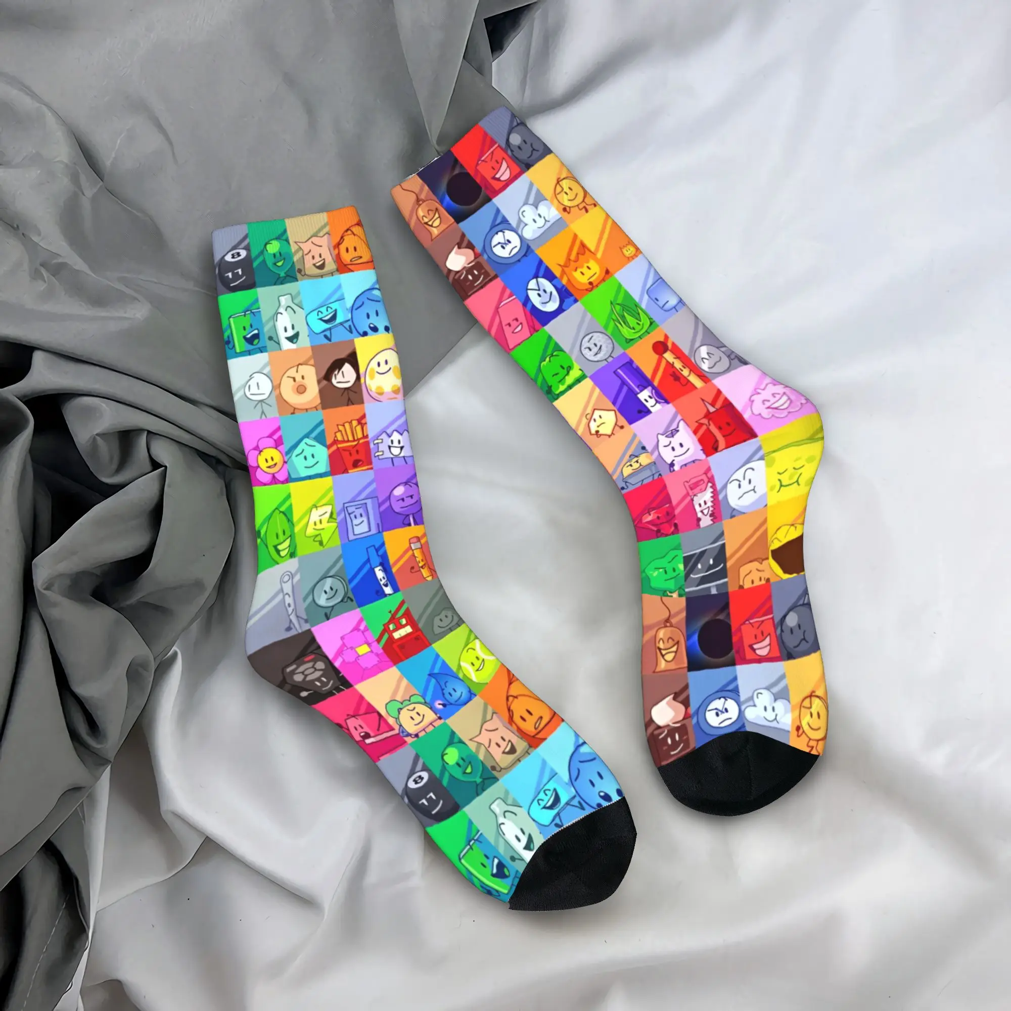 BFDI Inanimate Insanity All Characters Socken Rutschfeste Strümpfe Herren Mittelweiche Outdoor-Socken Herbst Freizeit Grafik-Socken