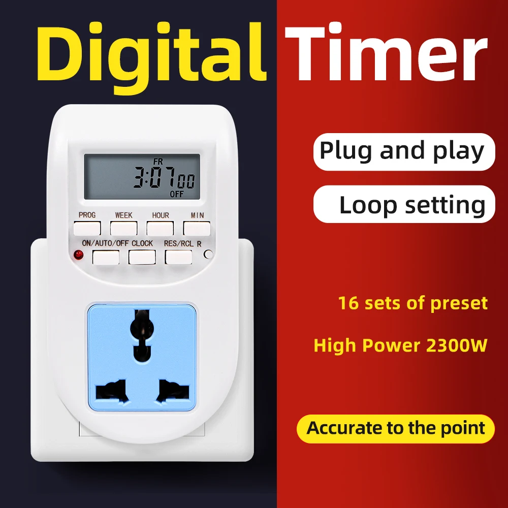 10A Digital Timer Switch Programmable Electronic Timing Socket Outlet Kitchen Appliance Hour Minute Weekly Time Control EU Plug