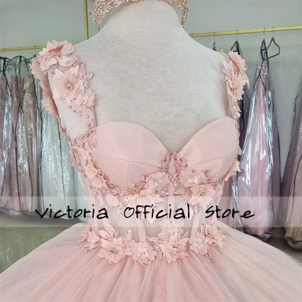 Appealing Puffy Pink Tulle Ruched Train Lace Corset Quinceanera Dress Ball Gown 18th Birthday Debut vestido de charra 15 años