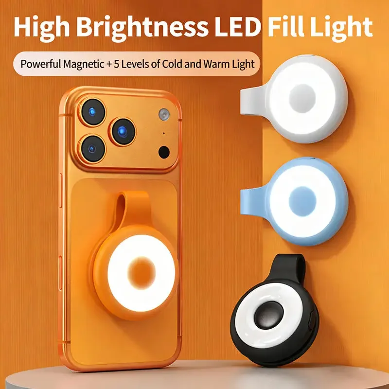 Magnetic Selfie Fill Light Flexible Gooseneck LED Phone Light Adjustable Brightness Portable Vlog Makeup Lamp Eye Protection