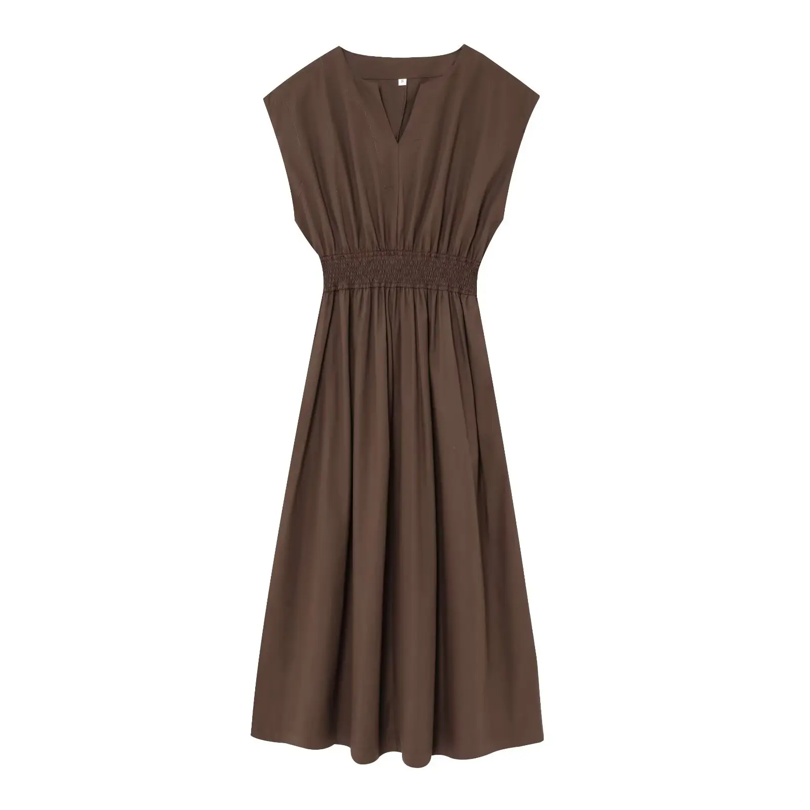 PB&ZA Abito midi da donna senza maniche con scollo a V e vita smockata per l'estate per un look comodo ed elegante
