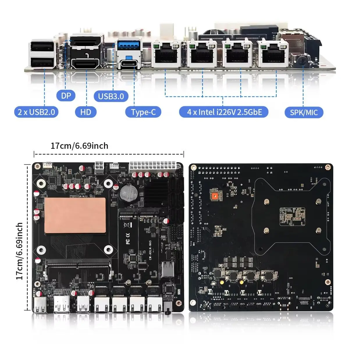 MNBOXCONET N100 NAS เมนบอร์ด DDR5 Low Power, 6 × SATA3.0 เมนบอร์ด Mini ITX, ไฟร์วอลล์บอร์ดคอมพิวเตอร์ Dual M.2 2280 NVMe
