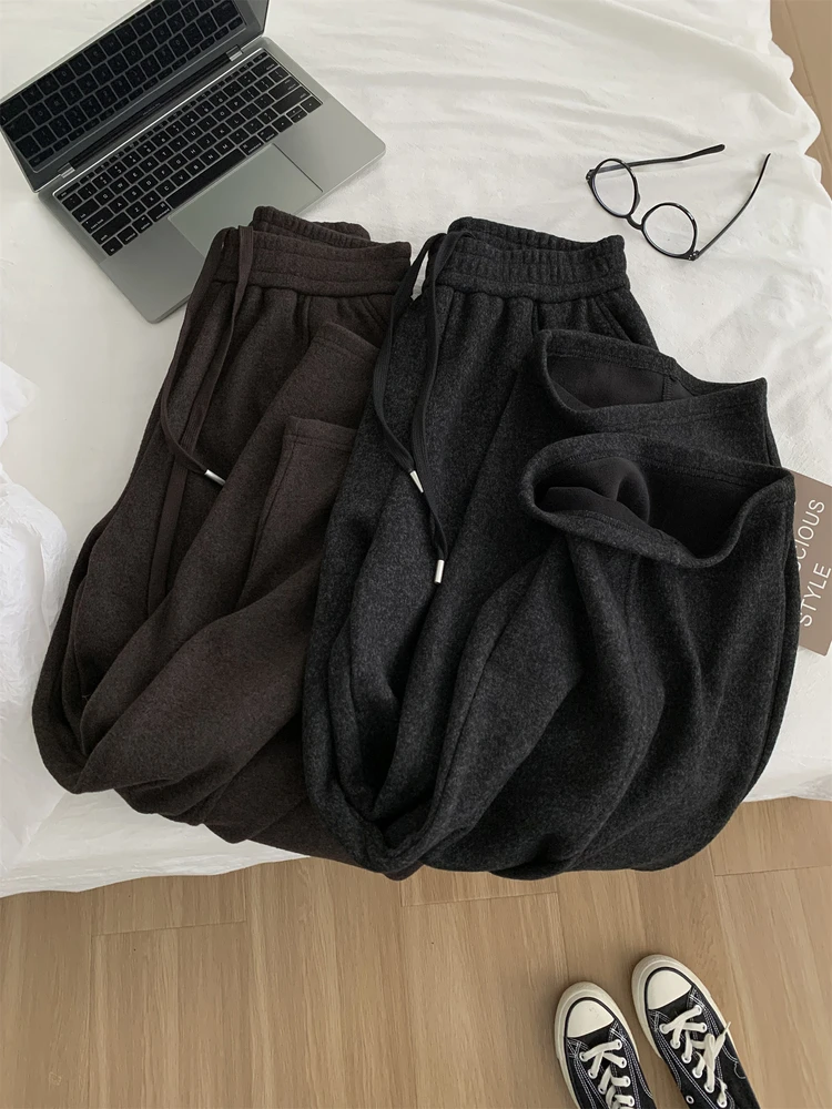 Anspruchsvolle Hose, authentische koreanische Vintage-Hose, hochwertige, winterisierte Kaschmir-Hose, figurschmeichelnde, drapierte Hose