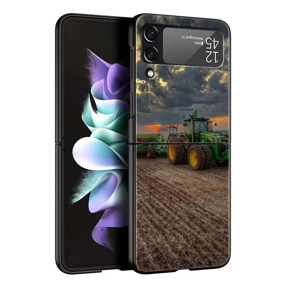 Phone Case for Samsung Galaxy Z Flip 3 4 5 6 Folding Black Shell For Samsung Z Flip4 Flip5 PC Hard Cover Farm Vehicle Tractor