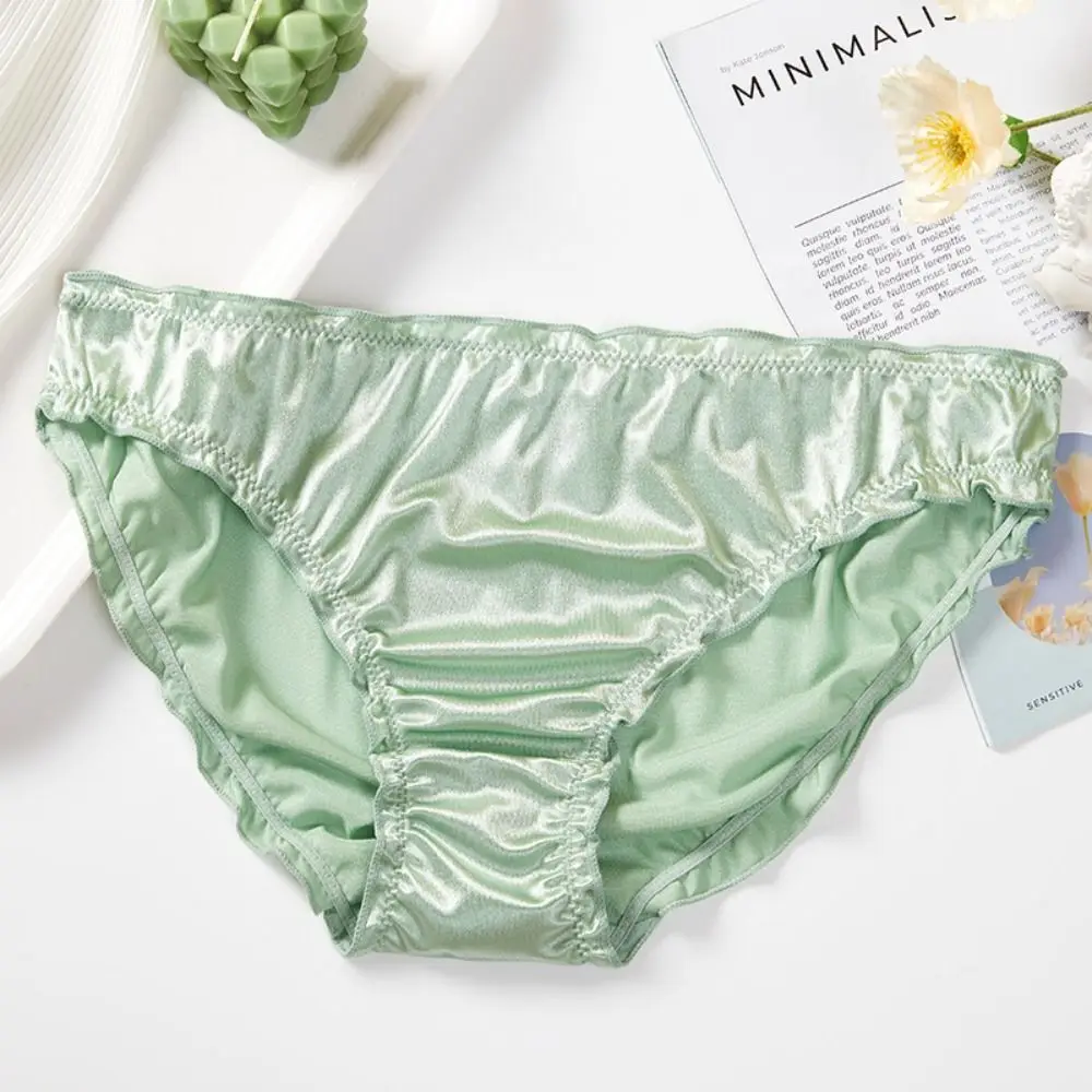 

Fashion Low Waist Satin Silk Panties Solid Color Underpants Ruffles Briefs Underwear Women Lingeries Women's Panties Girl