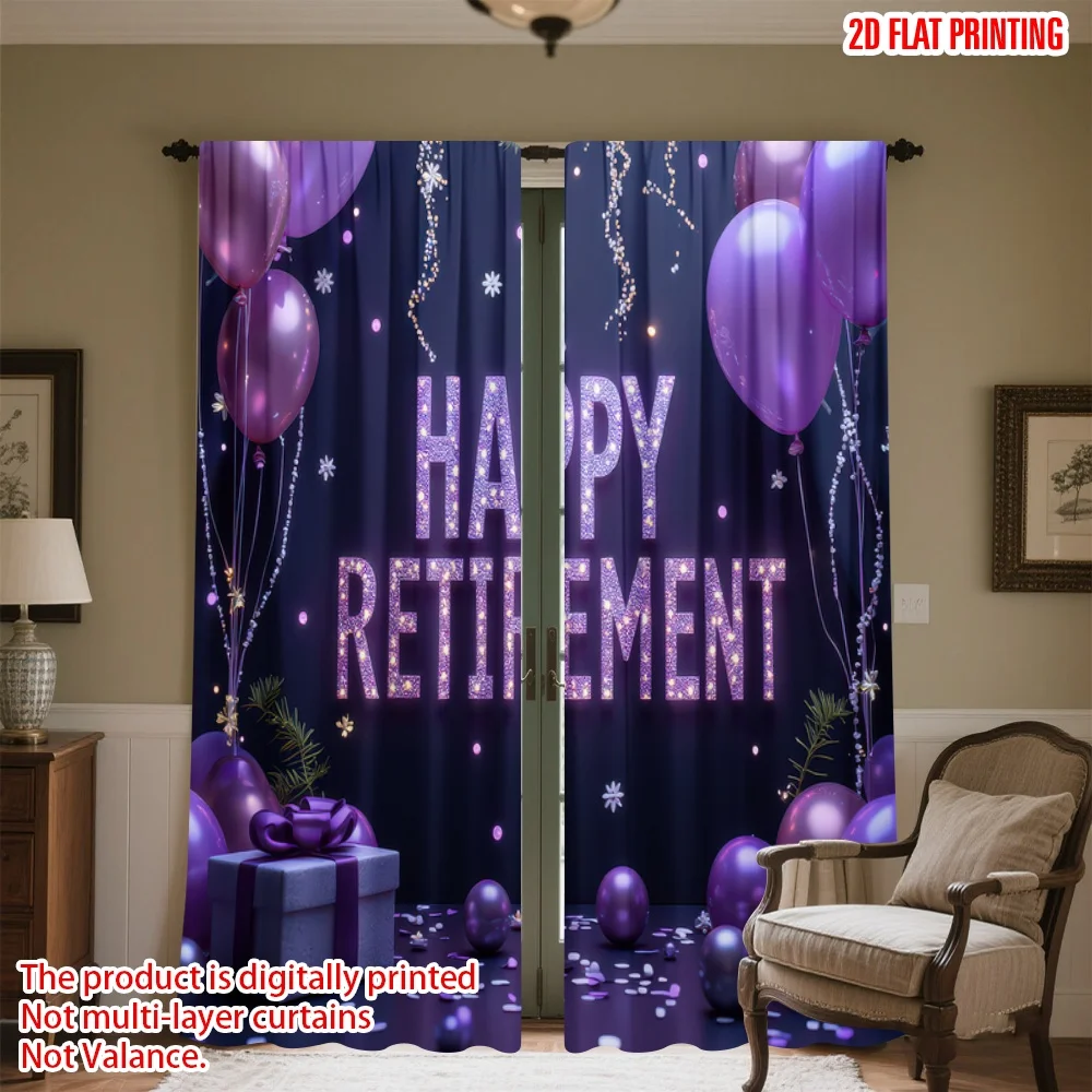 

2D flat printing 2pcs Window Drapes Retirement Celebration(1) Digital Printed Polyester Drapes Birthday Party Perfect for