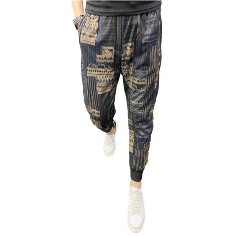 

Korean Fashion Printed Hip Hop Elastic Waist Pants Men Loose Joggers Streetwear Harem Clothes Cuffed Ankle Length Trousers