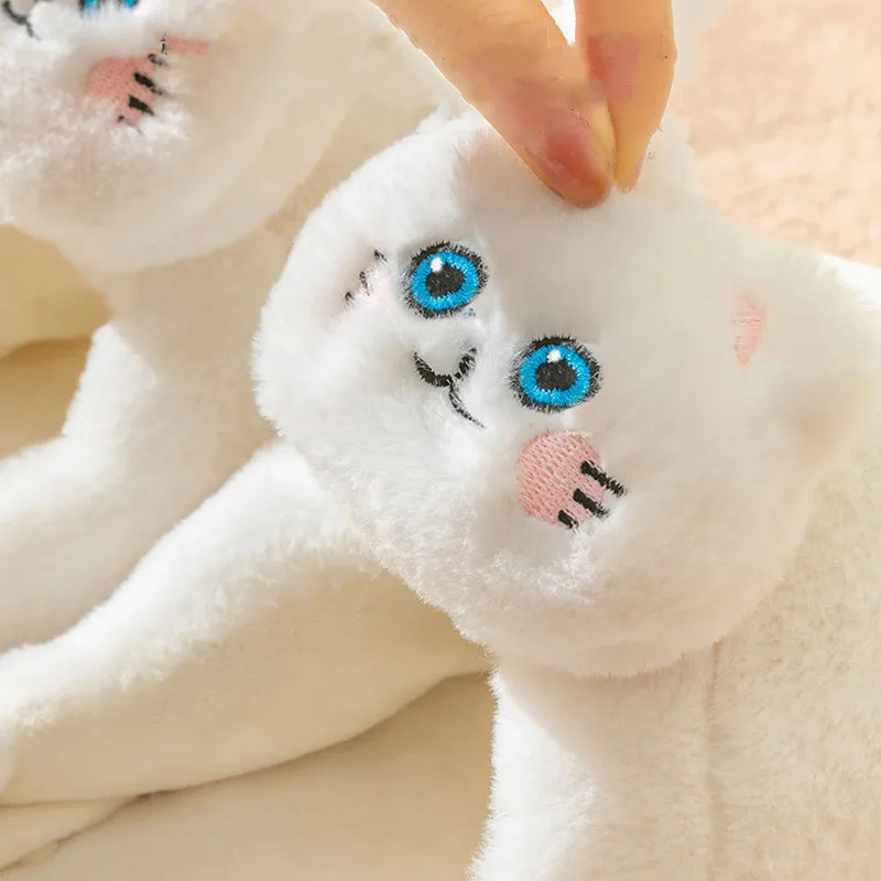 2022 New Cute Cat Slippers Women Winter Home Furry Slippers Indoor Floor Kawaii Floor Shoes Non-slip Fluffy Winter Warm Slippers