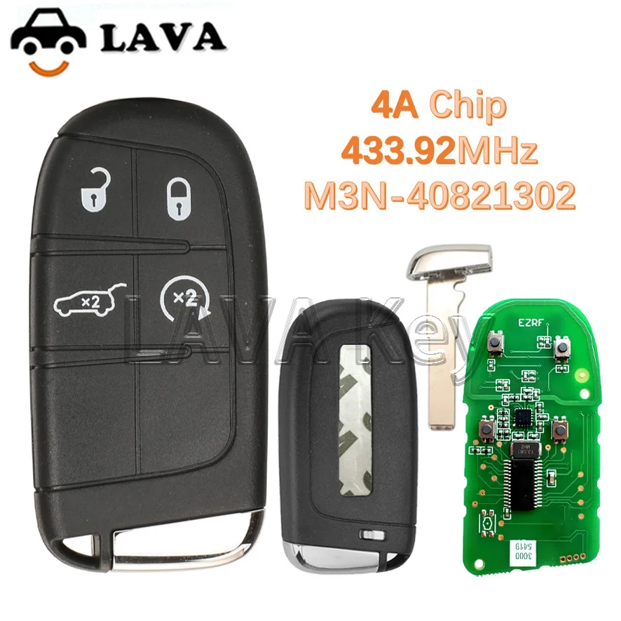 LAVA Aftermarket 4 Buttons 433MHZ 4A Chip M3N40821302 Smart Remote Key Fob 68250335AB For Jeep Compass With SIP22 Blade