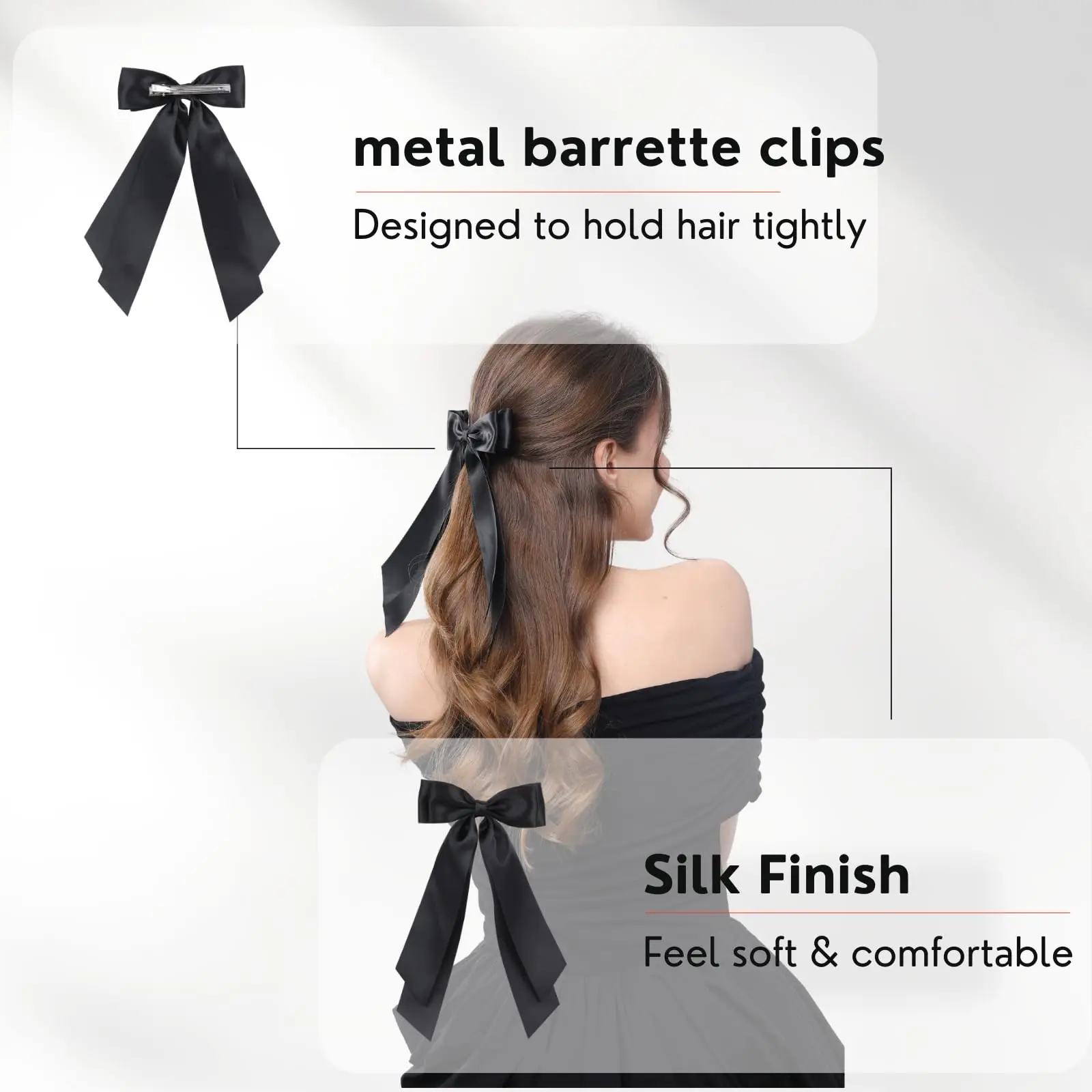 2 Pieces of Double-Layer Bowknot White and Black Ribbon Ponytail Holders Suitable for Women, Girls, Toddlers, Teenagers, and Children