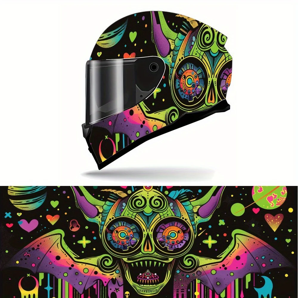 

Fluorescent Star Monster Full Face Helmet Vinyl Wrap Sticker, Waterproof Scratch-Resistant Self-Adhesive PVC Decals, Artistic Ae
