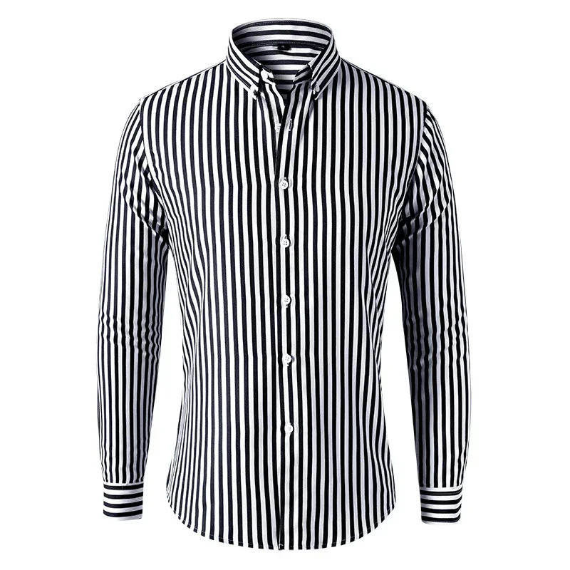 2024 Korean Long Sleeve Striped Shirt Men Clothing Simple Slim Business Casual Blouse Homme Men Shirts Sweatwear