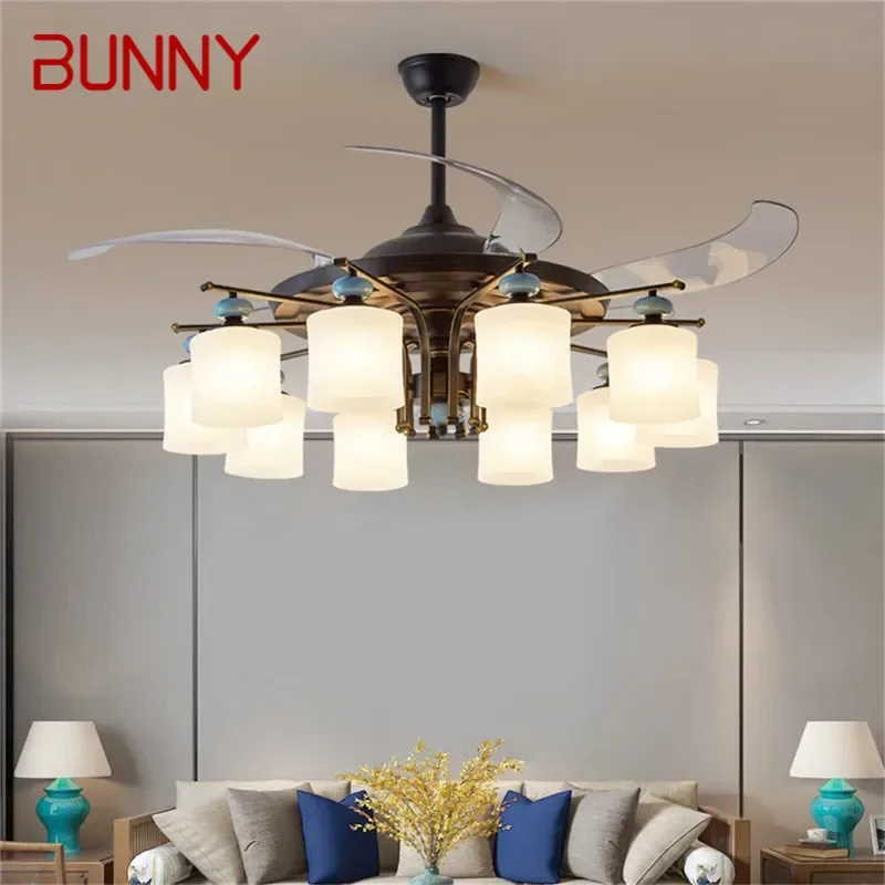 

BUNNY Modern Stealth Fan Light Luxury Living Room Restaurant Bedroom Ceiling Fan Light Remote LED Electric Fan Light