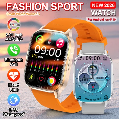 Relojes inteligentes para mujer, pantalla AMOLED, asistente de voz, llamada, reloj deportivo, oxígeno en sangre, ritmo cardíaco, música, IP68, reloj inteligente para mujer IOS