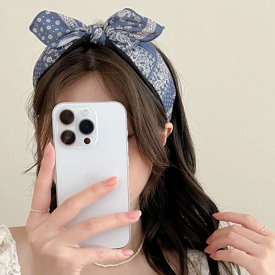 عصابة رأس مخططة باللون الأزرق للنساء، ربطة شعر عصرية غير قابلة للانزلاق لملحقات تصفيف الشعر الرقيق