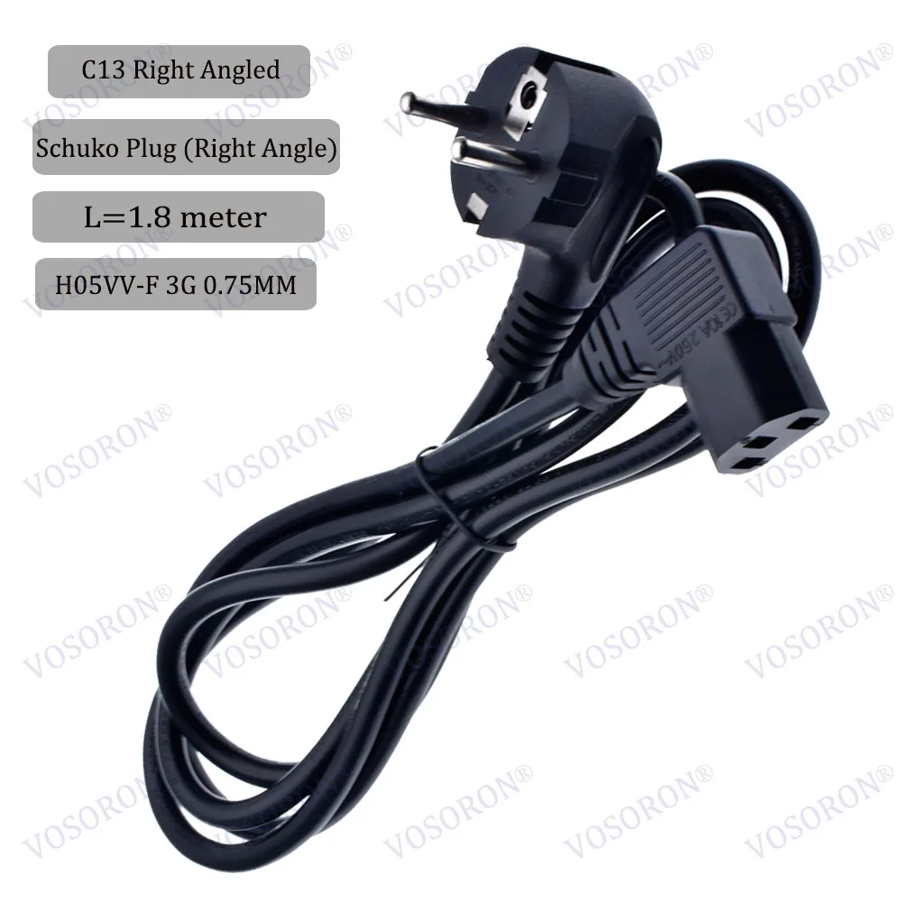 Power Cord Schuko CEE7/7 Male Plug to IEC320-C13 Female Right Angled Power Adapter Cable For Wall Mount TV