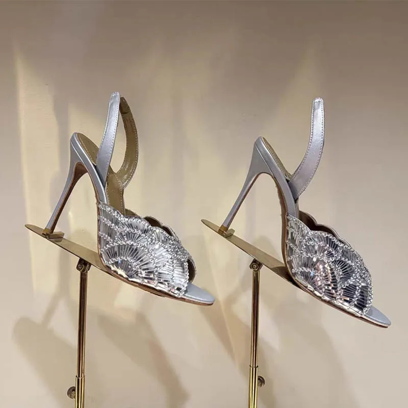 

2025Ladies' New Summer High-heeled Sequined Sandals with Round Toe and Exposed Teeth for Fashion Shows, Parties, and Weddings