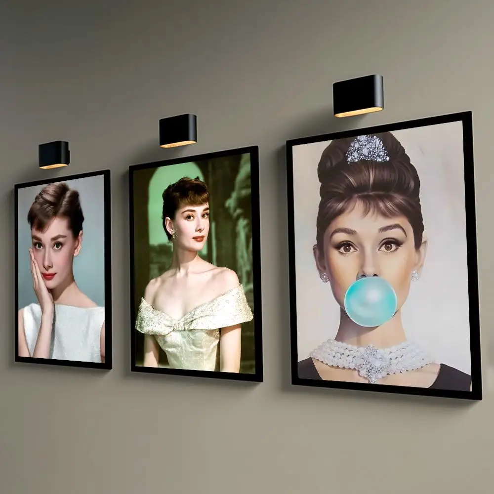Superstar A-Audrey Hepburn Poster Self-adhesive Wall Mural Art Waterproof Sticker For Living Room Decor High Quality Print Gift
