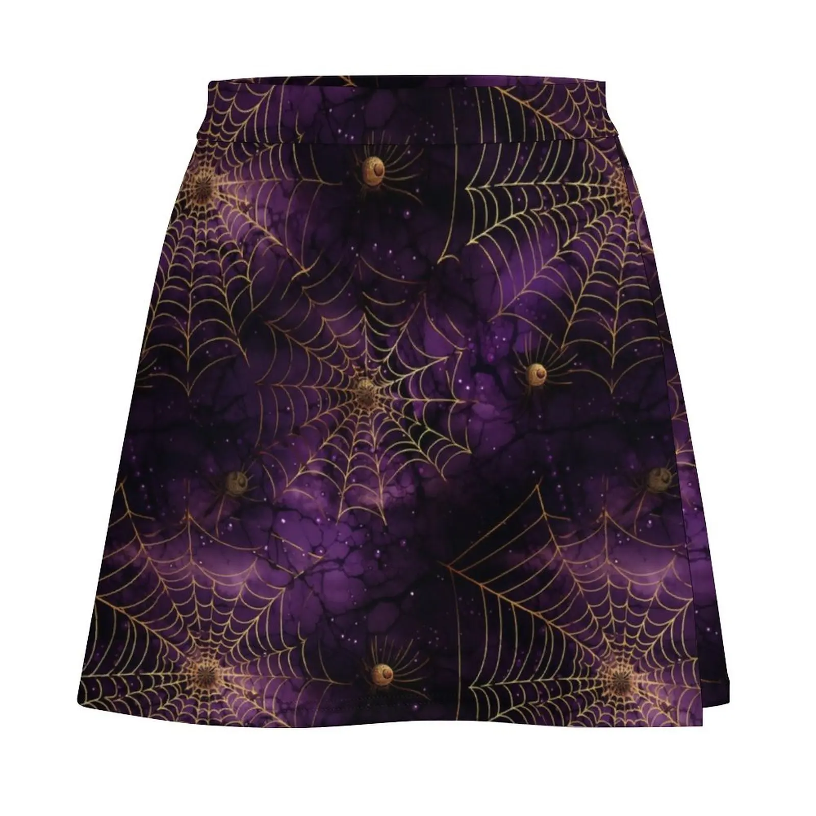 Purple Golden Spider Web Gothic Halloween Pattern Mini Skirt korean summer clothes kawaii skirt