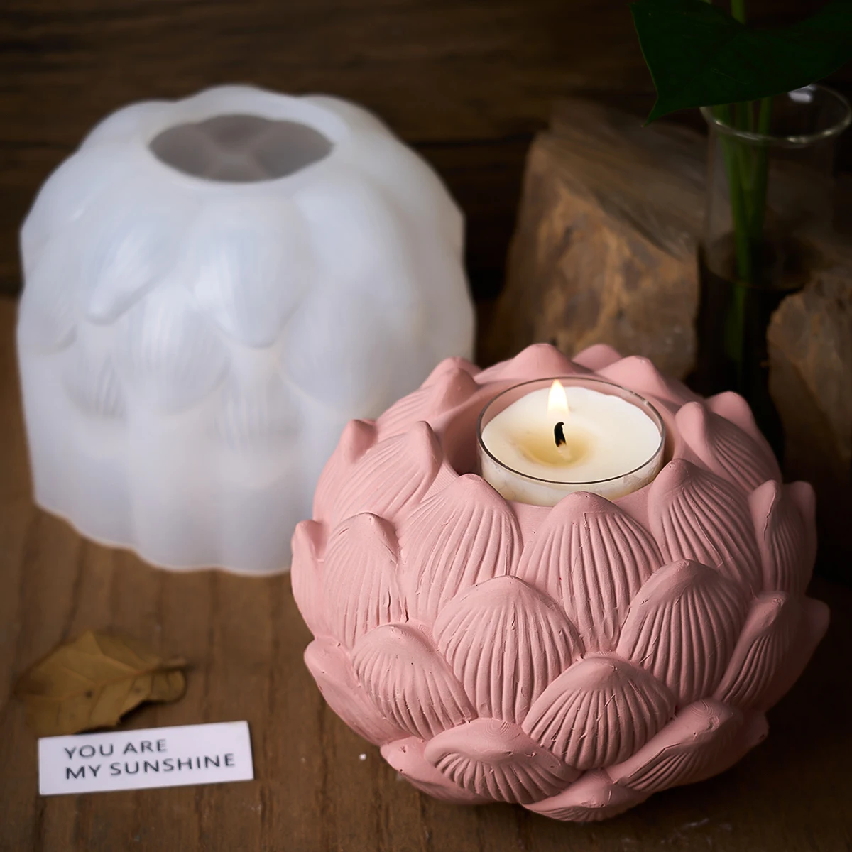 Large Lotus Candle Holder Silicone Mold Creative Round Flower Tealight Holder Concrete Mold Plaster Flower Bud Candlestick Mold