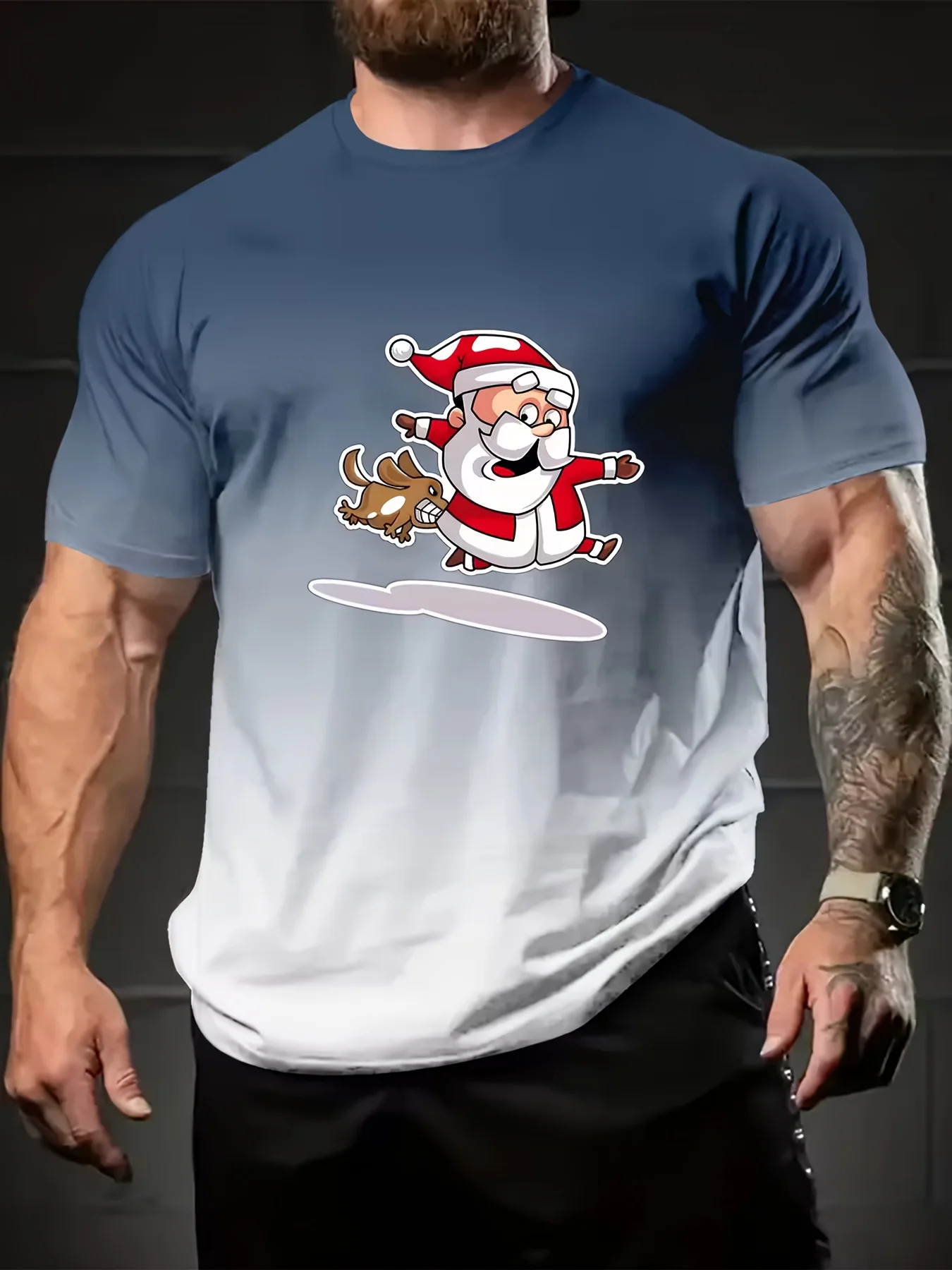 

3D Gradient Santa Claus Printed Men's T-shirt Fun Christmas Elements Short Sleeve Top Street Hip Hop y2k Round Neck Men Clothes