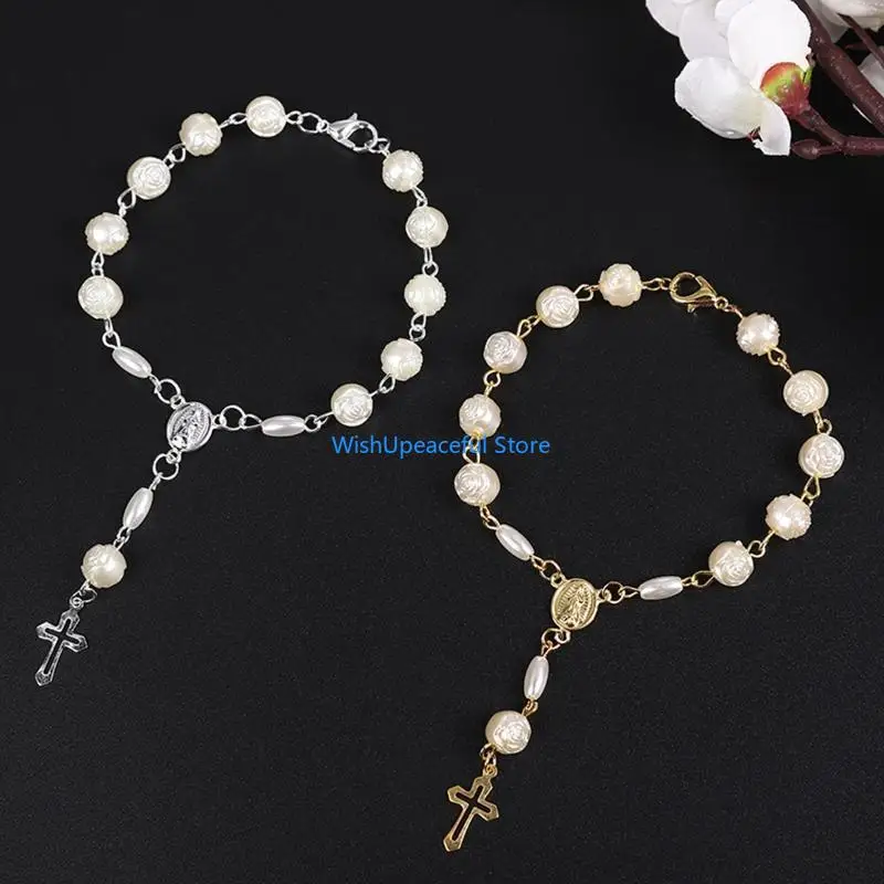 

34YA Rosary Beads Catholic for Women Rosary Bracelet for Cross Charms Religious Brace