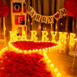 Proposal Decorations Kit Marry Me Light Up Letters 2000 Rose Petals 24 Flameless Candles for Valentine Day Proposal Engagement