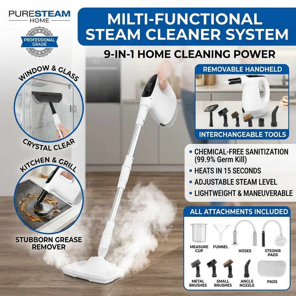 New Electric Steam Cleaner High-Power Multifunctional Handheld Steam Mop for Household Use 8 in 1 High-temperature Steam Cleaner
