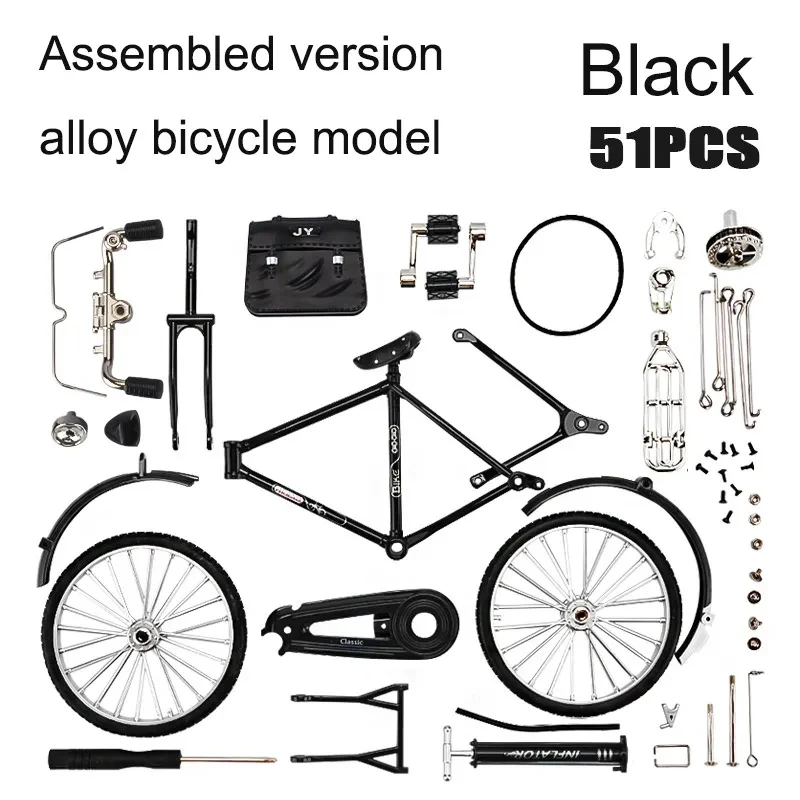 1:10 Mini Retro bicycle DIY Bicycle Diecast Model Simulation Metal Bike Sliding Assembled Version Adult Toys Collection Gifts