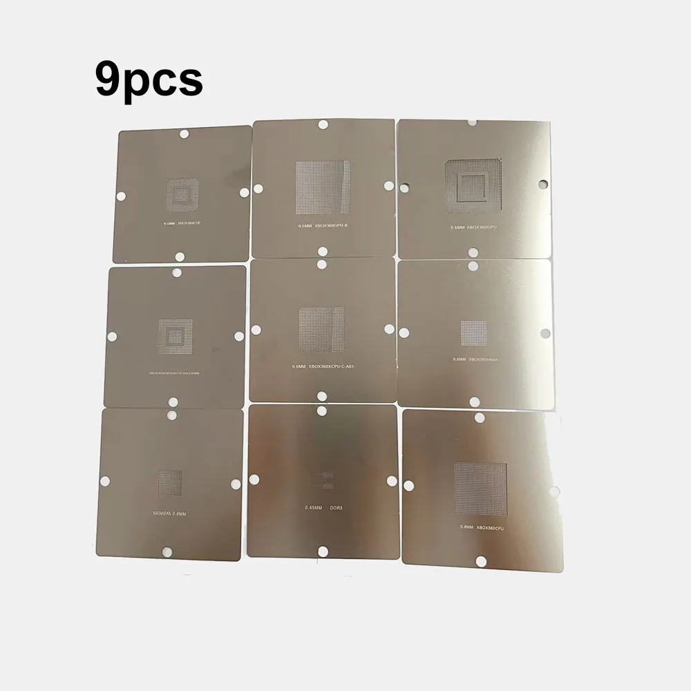 

9Pcs Direct heat90*90mm XBOX360 CPU GPU Stencils BGA Reballing Station Game Console CSP HANA GPU-B CPU-A01 Reballing stencil