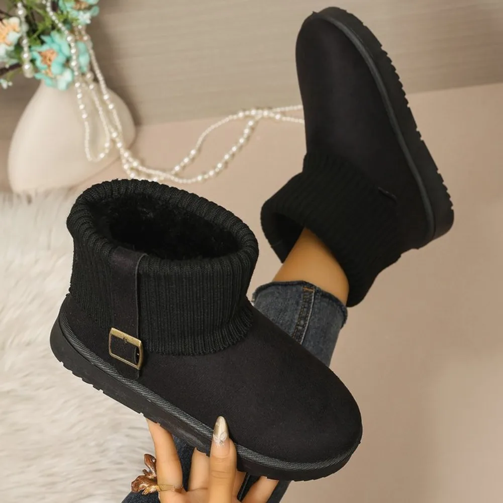Winter Women's Comfortable Vintage Solid Color Anti Slip Wear-resistant Snow Boots Women Keep Warm Fashion Mid Heel Snow Boot