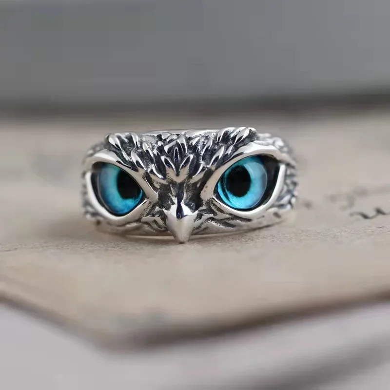 Vintage Punk Blue Eyes Owl Rings For Women Men Resizable Simple Animal Ring Gift Fashion Female Accessories Custom Jewelry