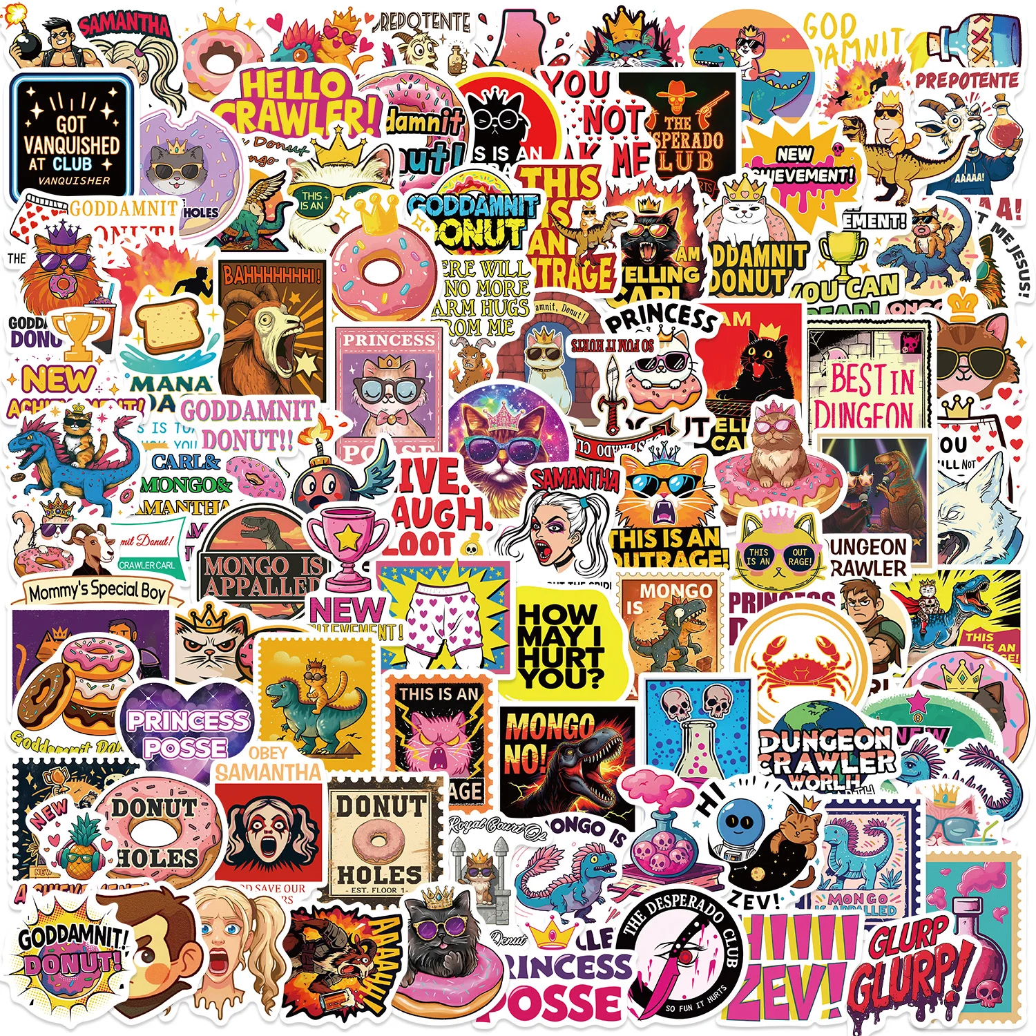 100/50 Stück Cartoon Dungeon Crawler Carl PVC-Aufkleber Vinyl-Sticker für Gepäck, Laptop, Handy, Tasse, Gitarre, Skateboard, Wasserfeste Aufkleber